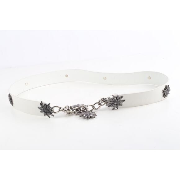 Vintage White Faux Leather Alpine Metal Flower Waist Belt Womens Size 85 / 34 main image 7